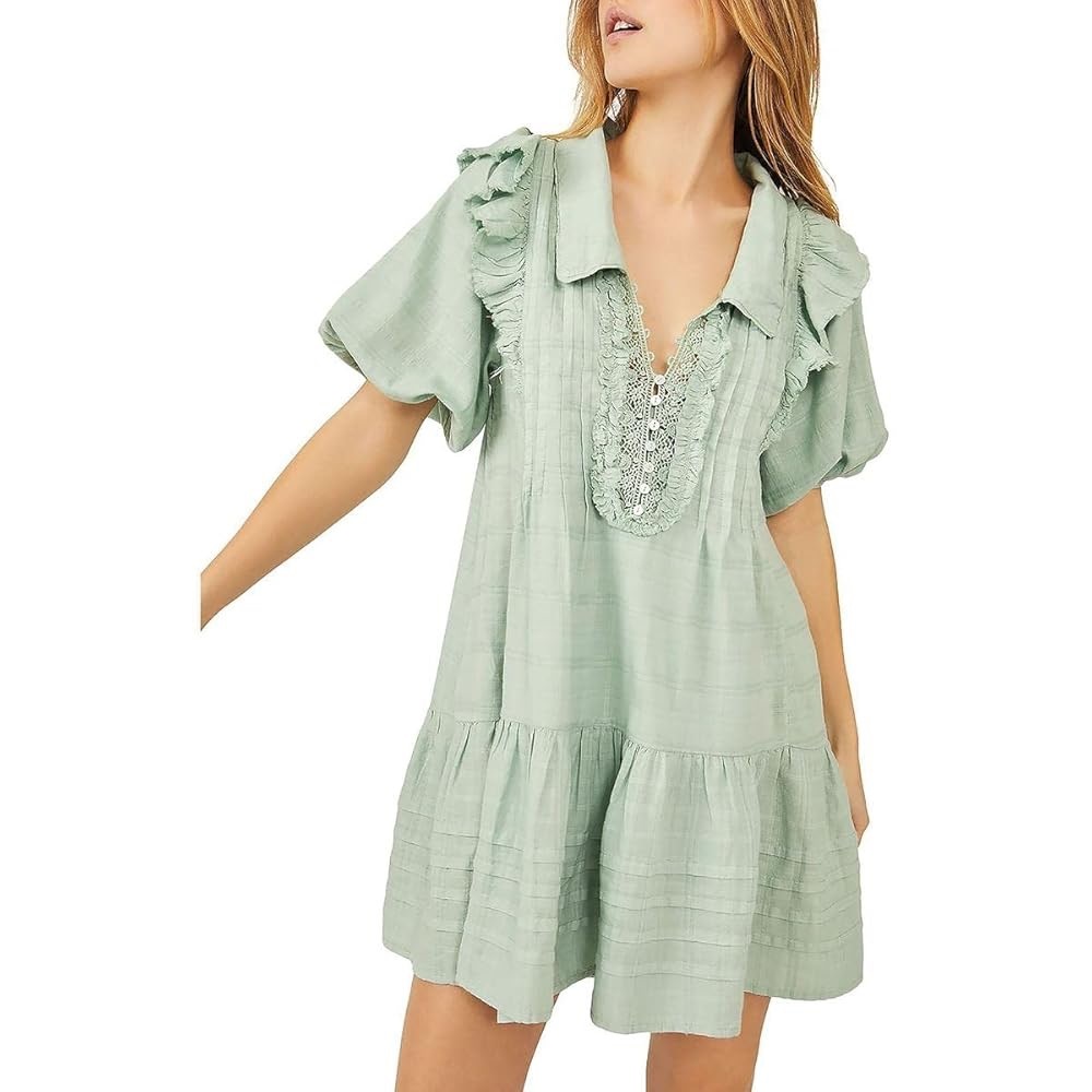 Free People elora mini dress in green check